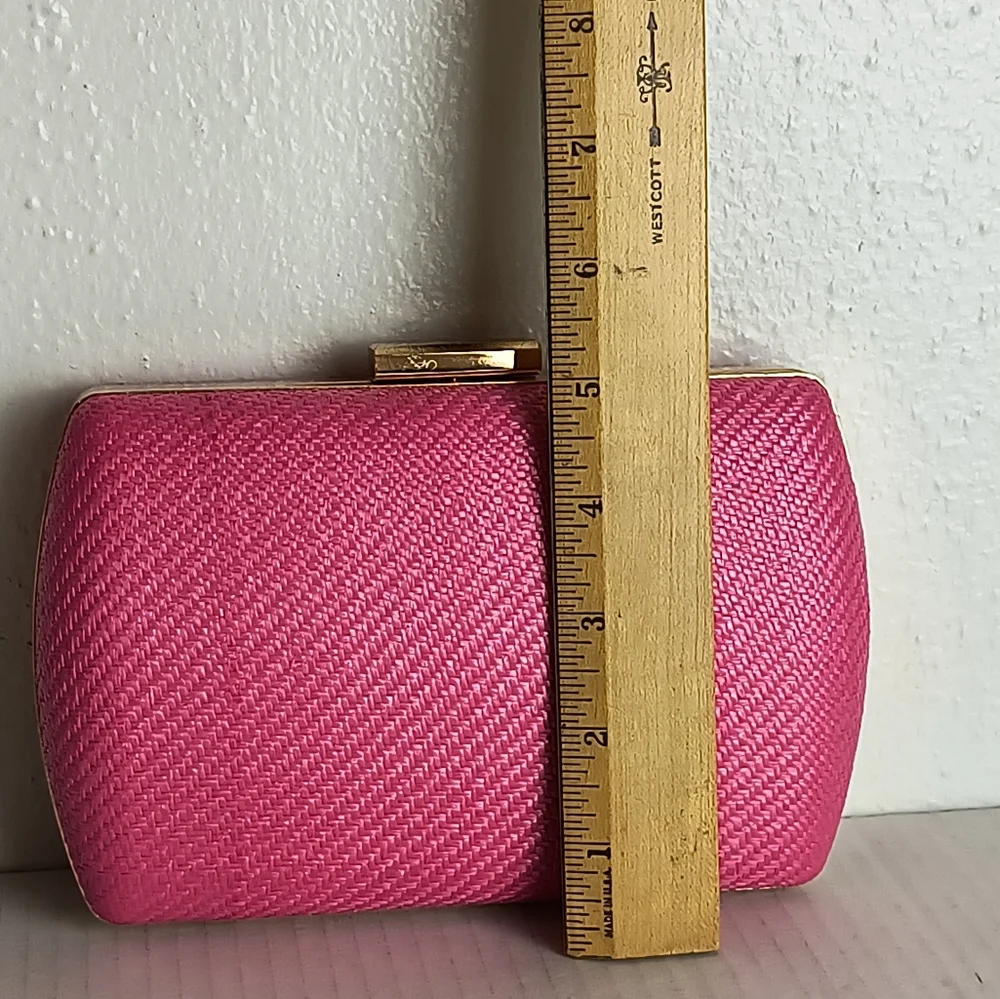 Exquisite Woven Shade Satin Evening Clutch Hand Bag Rose Red Metal Strap